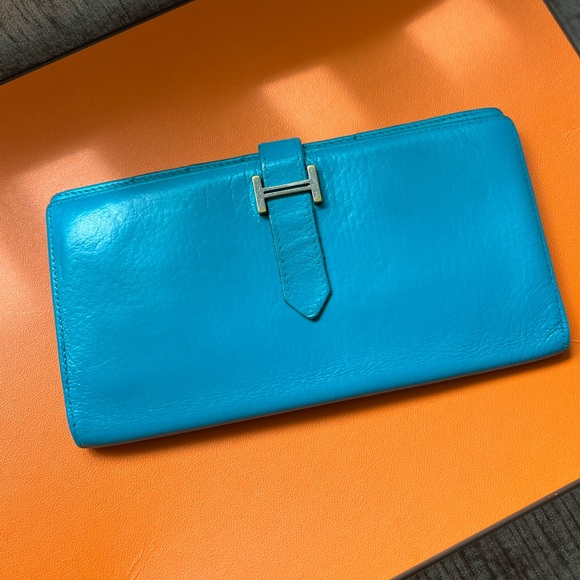 💥HOT  Pick🔥HERMES Bearn Taurillon Clemence Leather Long H Logo Bifold Wallet - Picture 16 of 17